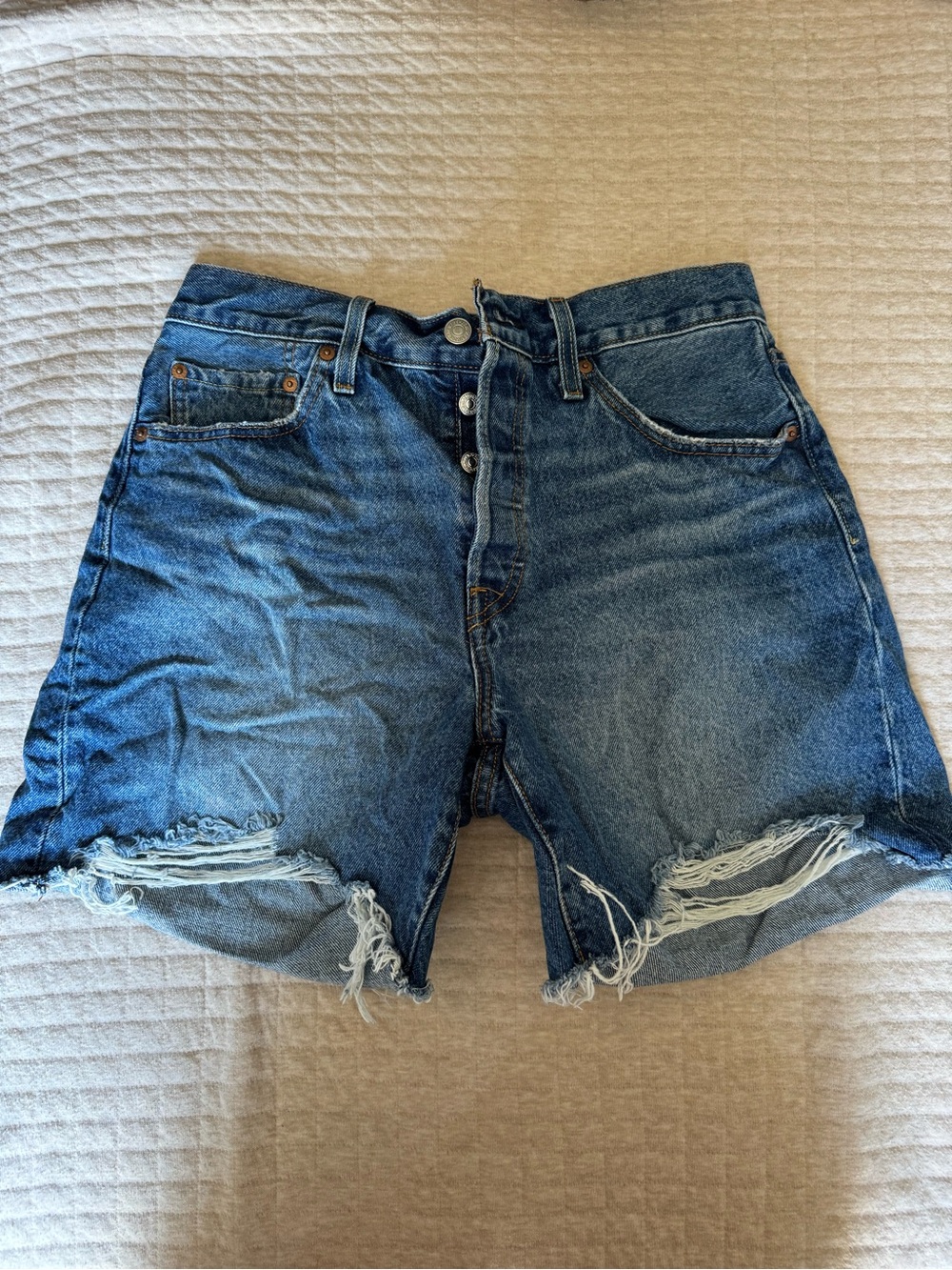 Levi's Distressed High-Waist Denim Shorts - Blue